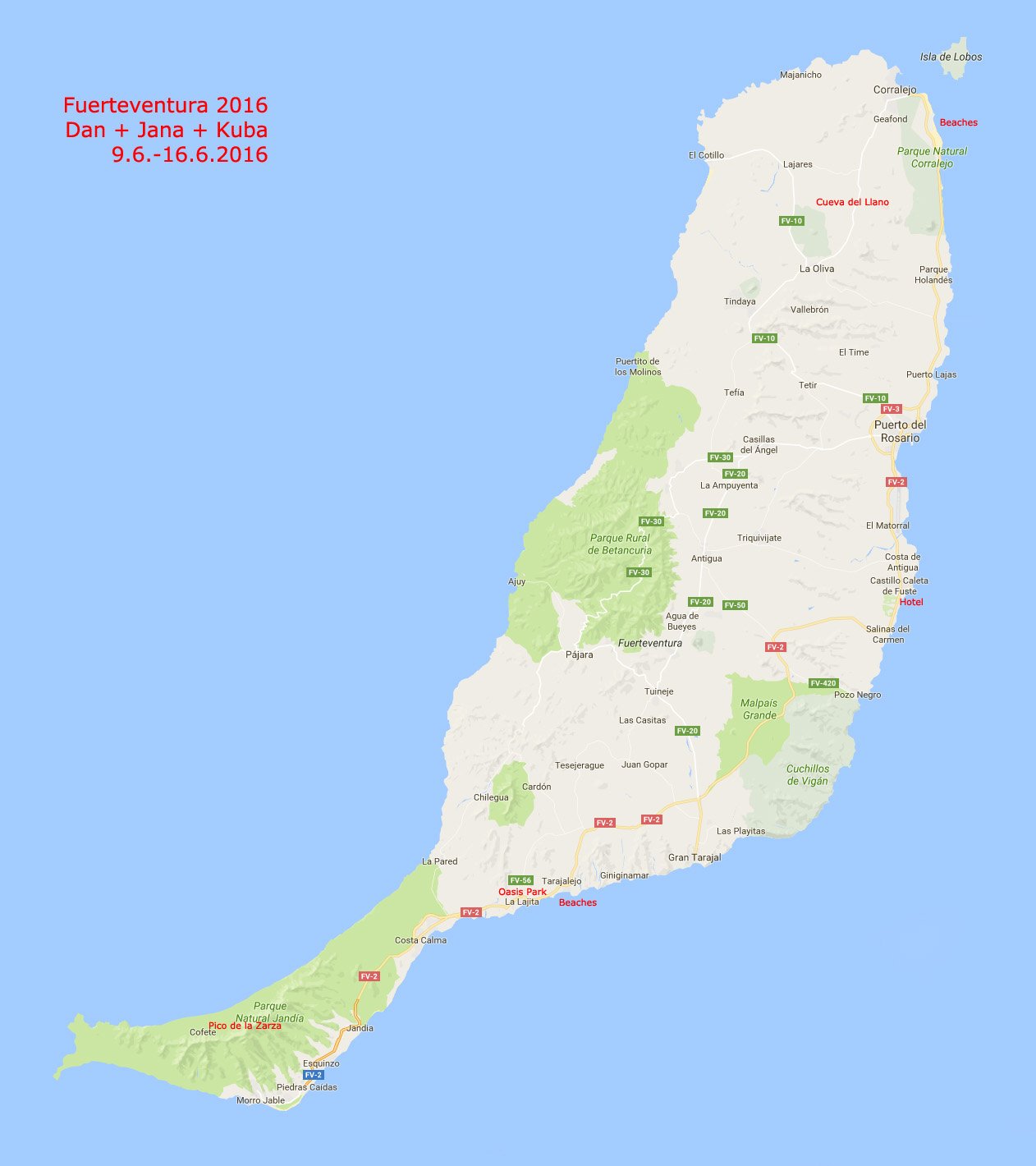 01 - mapa cesty - Fuerteventura